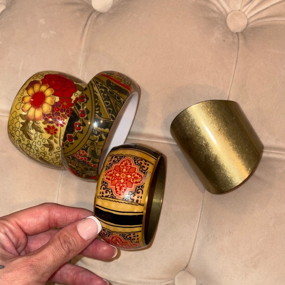 Set of Colorful Floral and Gold Bangles